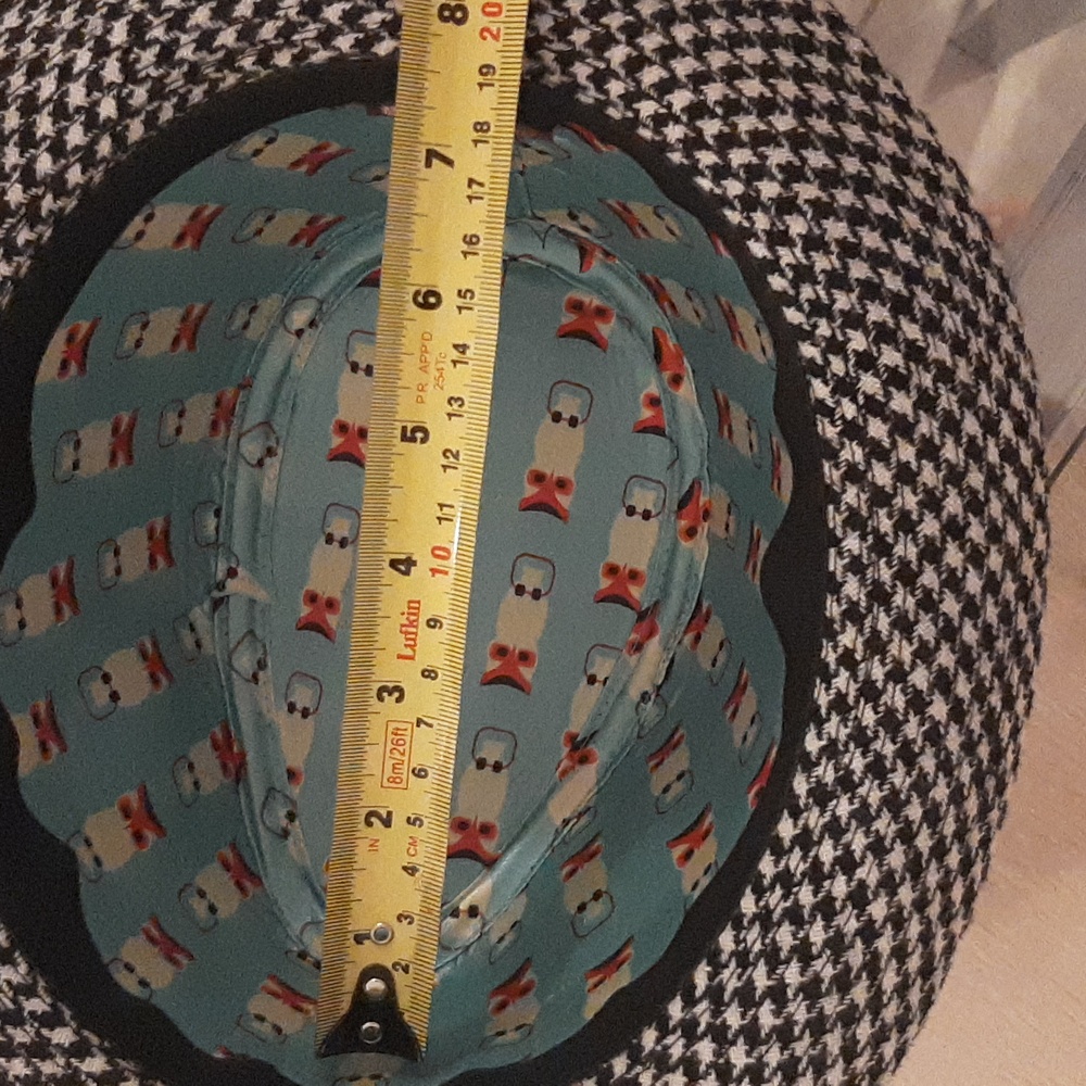 ALTERNATIVE🖤Black and White Houndstooth WOOL FEDORA Hat🤍COOL🦉INSIDE FABRIC - Picture 10 of 11